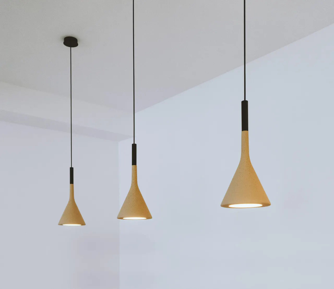 Three conical pendant lights